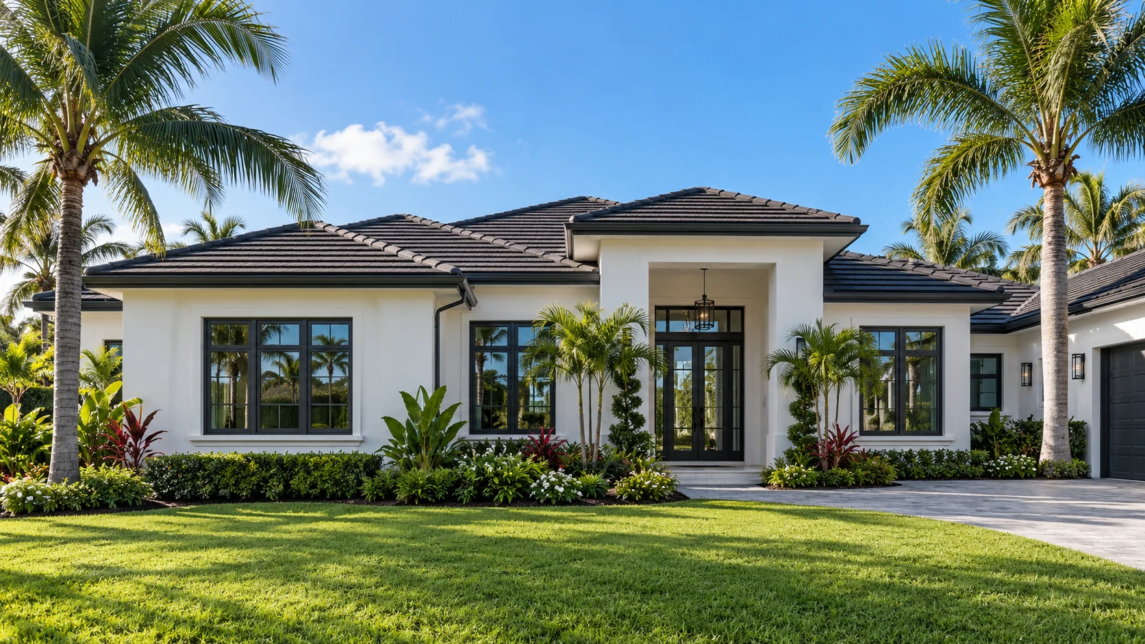 South Florida home with charcoal aluminum impact windows